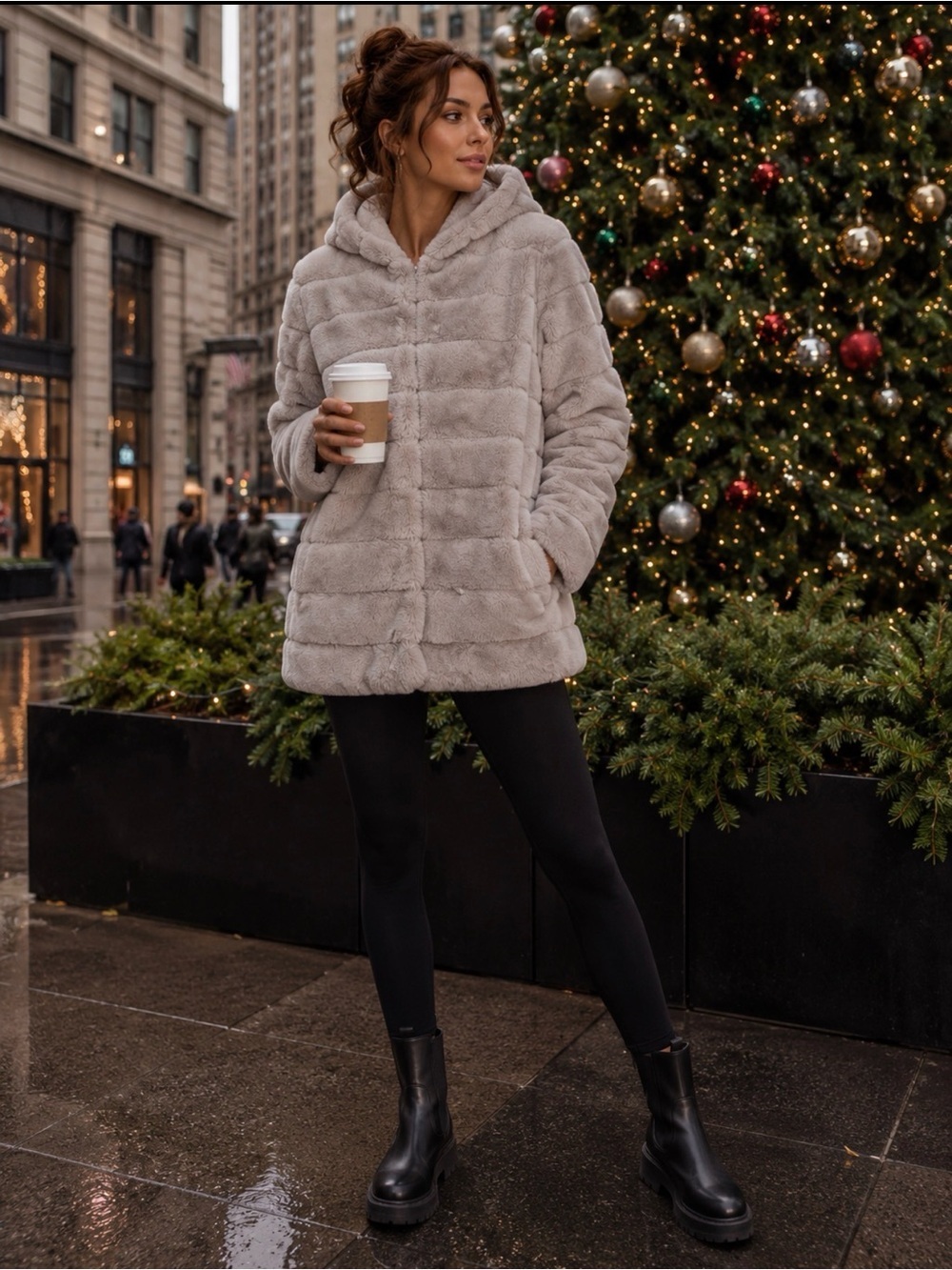 Laundry By Shelli Segal Plush Hooded Teddy Coat in Light Taupe